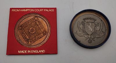 Pair of Commemorative Medallions Including Hampton Court Palace Henry VIII Solid Bronze 