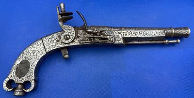 Antique Floral Pattern Engraved Flintlock Pistol