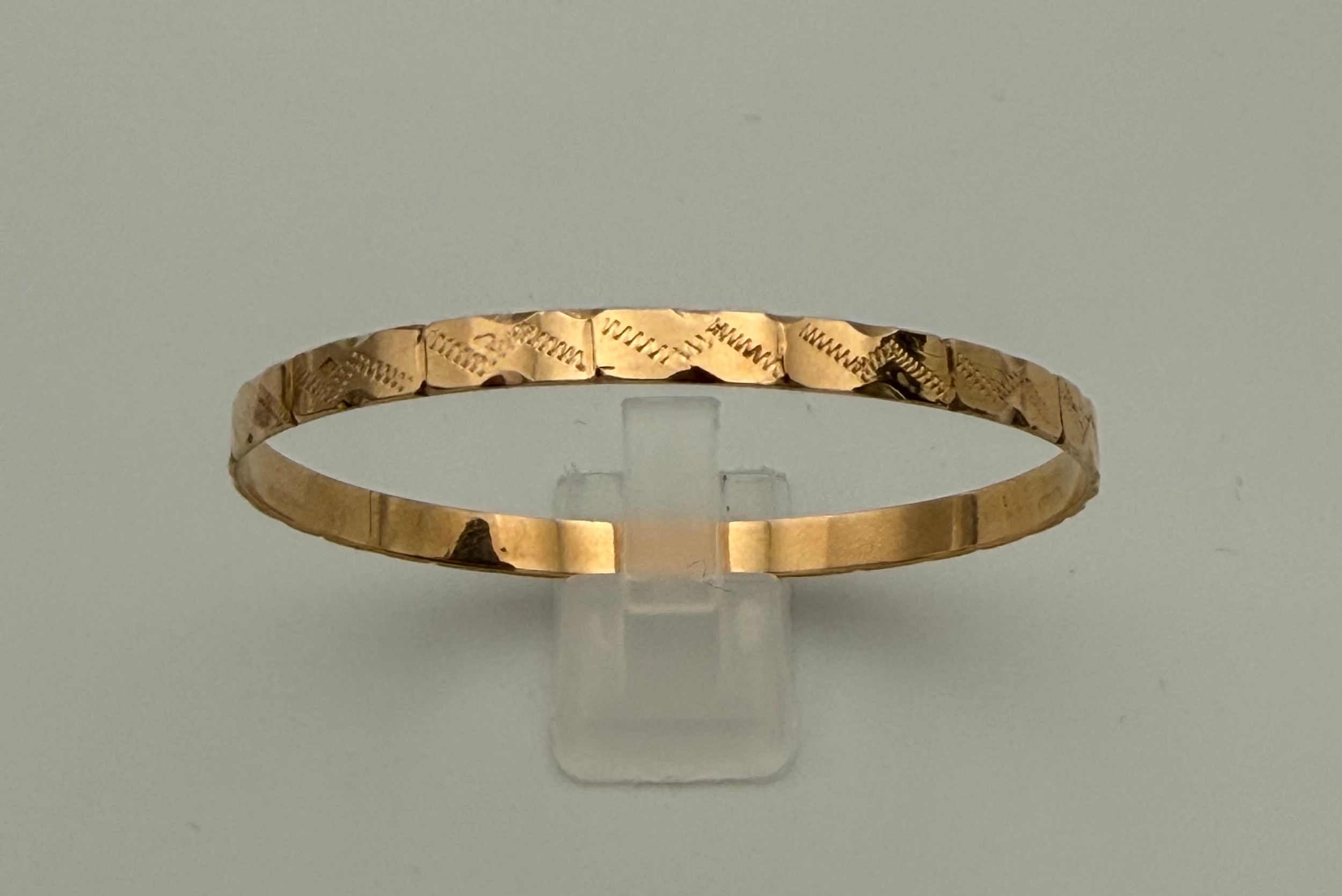 Vintage Yellow Metal Engraved Pattern Bangle Tests As 9ct Gold Circa Mid 20th