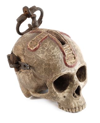 Memento Mori19. Jh., Holz geschnitzt, kreidegrundiert, farbig gefasst und partiell