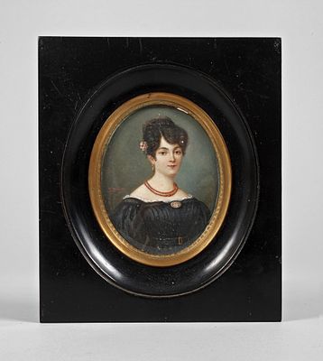 Frédéric Dubois, Miniatur-DamenportraitBrustbildnis einer jungen Frau im schwarzen