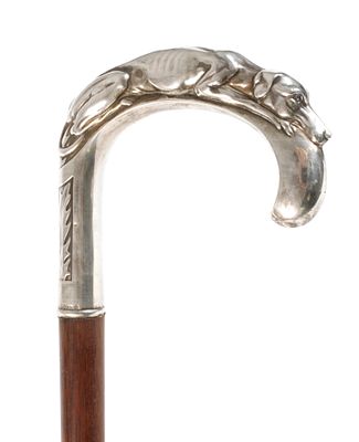 Spazierstock Silberum 1900, Silber gestempelt Halbmond, Krone, 925 sowie Monogramm AM und