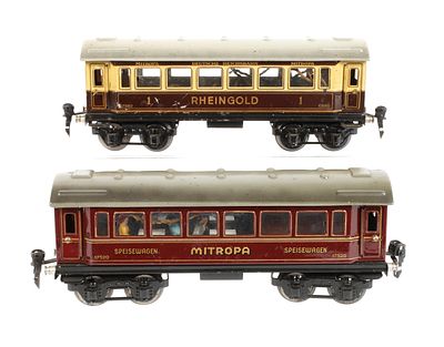 Märklin Mitropa-Speisewagen und RheingoldwagenModell 1752G und 1758, 1930er Jahre, gemarkt