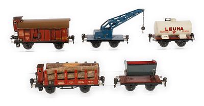 Märklin Konvolut Güterwagen1930er Jahre, gemarkt und teils bezeichnet, Blech handlackiert und