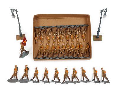 Satz patriotische Zinnfiguren in Paradesogenannte Parteifiguren für Diorama, um 1940, ungemarkt