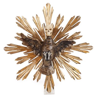 Memento Mori "Unheiliger Geist"20. Jh., Holz und Hirschhorn geschnitzt, farbig gefasst und 