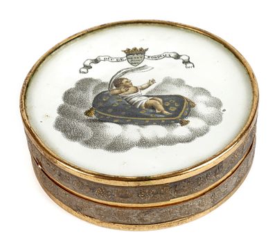 Deckeldose Frankreich19. Jh., bezeichnet Henry Dieudonné Duc de Bordeaux, Pappmaché mit zarten 