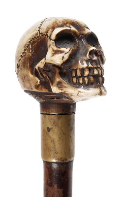 Spazierstock Memento MoriEnde 19. Jh., Knauf aus Kunstguss in Form eines Totenschädels 