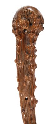 KnotenstockEnde 19. Jh., komplett aus einem Wurzelballen gefertigter Gehstock, bräunlich 