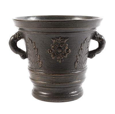 Barocker Glockenmörserwohl Italien, 17. Jh., Bronze gegossen, dunkelbraun patiniert, konisch 