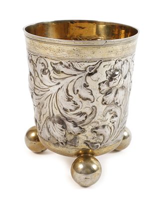 Barocker Kugelfußbecherum 1695, Silber gestempelt mit Beschauzeichen Leipzig, Meistermarke 