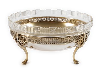 Silberschale mit Glaseinsatz20. Jh., Silber gestempelt 800, Halbmond, Krone, Herstellermarke 