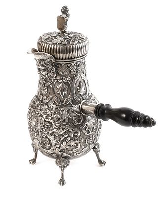 Schokoladenkanne HistorismusNiederlande, um 1880, Silber mit Beschaupunze Lion Passant in Raute 