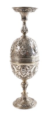 Silber Doppelbecher Hanauum 1880, ungemarkt, Silber geprüft, Reste alter Vergoldung, ineinander 