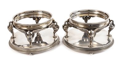 Silber Paar Weinflaschenhalterum 1890, Silber gestempelt mit Beschaupunze Minervakopf mit Nr. 1 