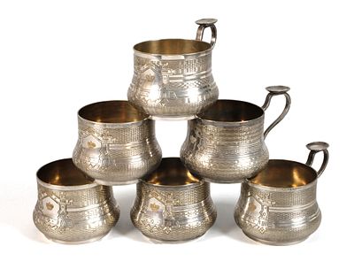 Sechs TeeglashalterEnde 19. Jh., Silber gestempelt mit AK unter Krone im Wappen für Alexander 