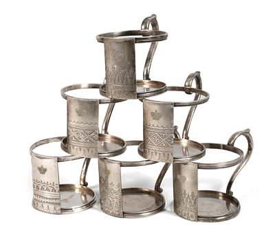 Sechs TeeglashalterEnde 19. Jh., gestempelt AK unter Krone im Wappen für Alexander Kach 