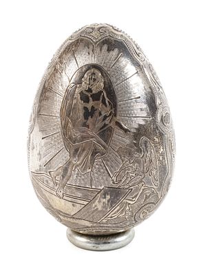 Vermeil-Osterei Russlandsogenanntes Bockpece-Ei mit Ostergruß "Xpuctoc Bockpec" (Christus ist 