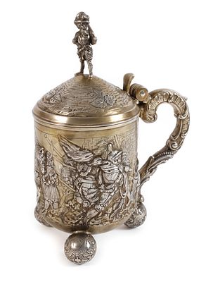 Silber großer Kugelfußhumpen im BarockstilEnde 19. Jh., Silber gestempelt Halbmond, Krone, 800, 