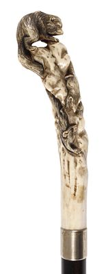Spazierstock Horn. Spazierstock Horn Anfang 20. Jh., signiert, Horn aufwendig beschnitzt 