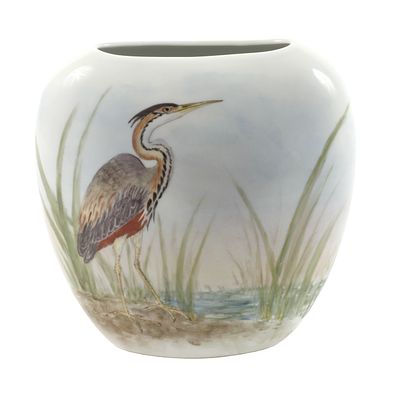 K&uuml;nstlervase Uferlandschaft mit Reiher. K&uuml;nstlervase Uferlandschaft mit Reiher Frankreich, 20. 