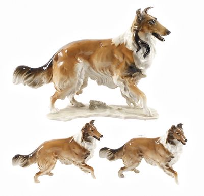 Hutschenreuther Familie "Collie". Hutschenreuther Familie "Collie" drei Hunde, Entwurf Hans 