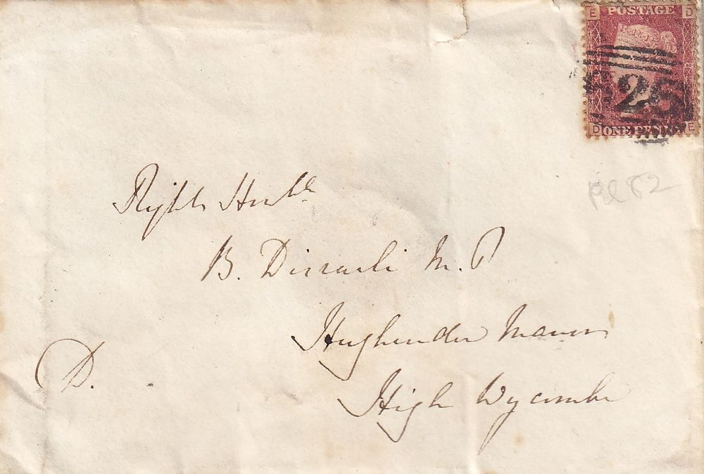 Lord Derby to Benjamin Disraeli – Private Cover to Hughenden Manor, Signed “D.” with Wax Seal – 