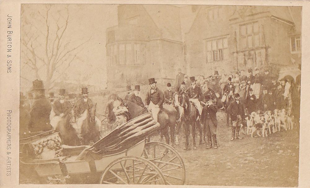 British Aristocratic Hunting Gathering – Carriage, Mounted Party and Hounds – Large Photograph 