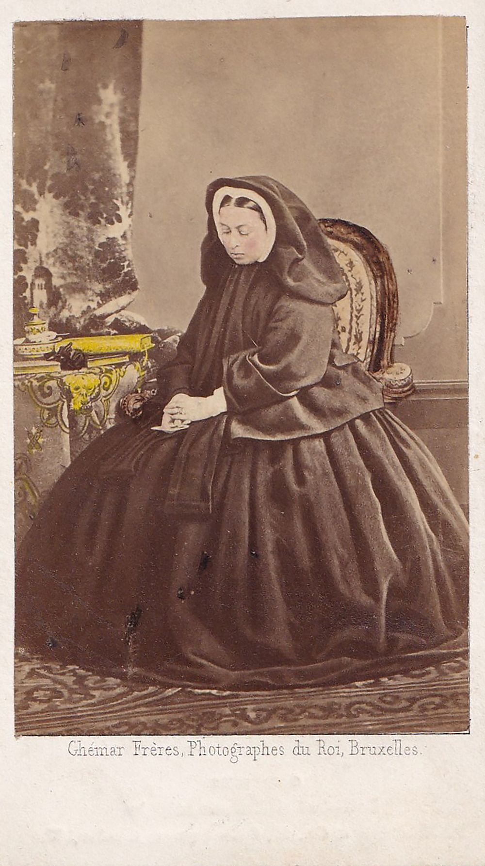 Queen Victoria (1819–1901) in Mourning – Royal CDV Photograph with Partial Hand-Colouring, by 