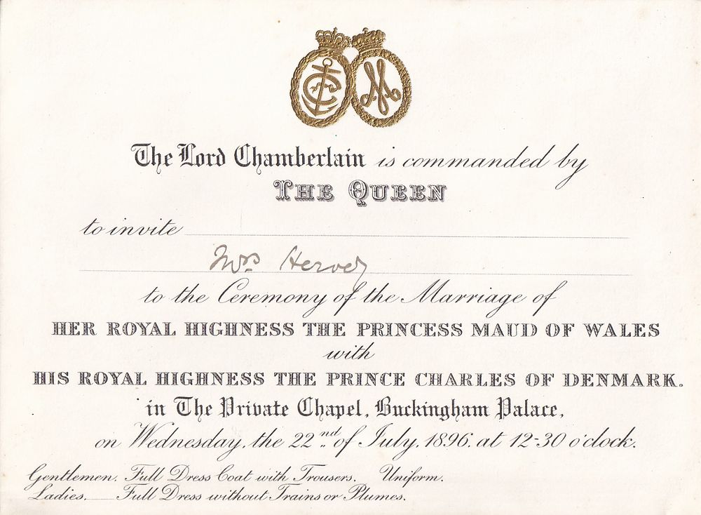 Official Royal Wedding Invitation to the Marriage of Princess Maud of Wales and Prince Carl of 