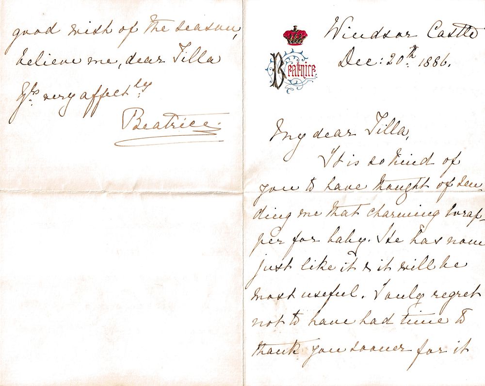 Princess Beatrice, Daughter of Queen Victoria – Autograph Letter Signed Following the Birth of 