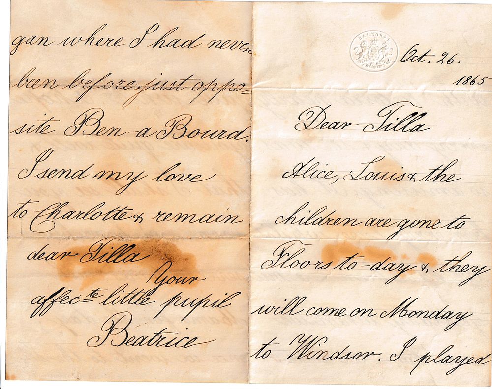 Princess Beatrice, Queen Victoria’s Eight-Year-Old Daughter – Early Autograph Letter Signed to 