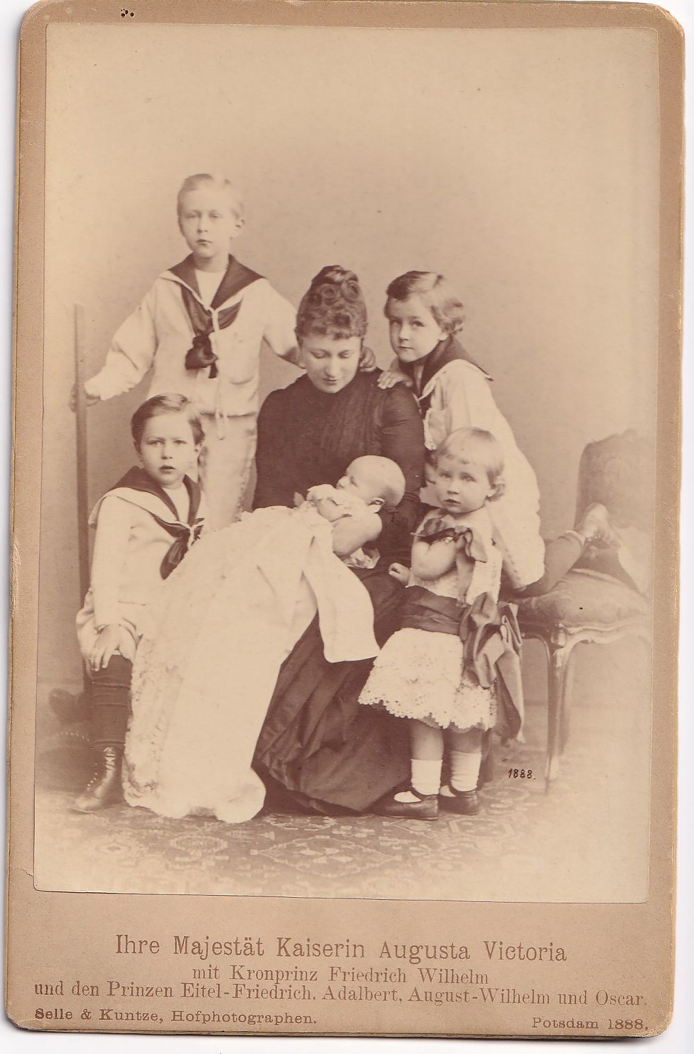 German Empress Auguste Viktoria with Her Five Eldest Sons – Original Family Cabinet Card from 