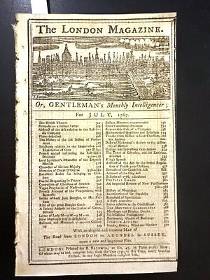 1767 Magazine Benjamin Franklin on Stamp Act. The London Magazine for July 1767 featuring a 