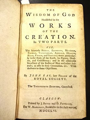 1756 The Wisdom of God Leather Binding. “The Wisdom of God Manifested in the Works of the 