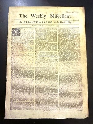 1722 The Weekly Miscellany. The September 2, 1733 issue of "The Weekly Miscellany", by Richard 