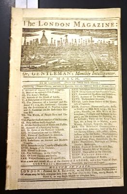 1755 London Magazine Gravity America. The March 1755 issue of The London Magazine, 48 pages and 