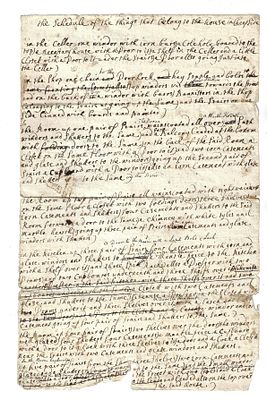 Early 18th C Manuscript Inventory London House. A copy of the inventory of a house in Cheapside 