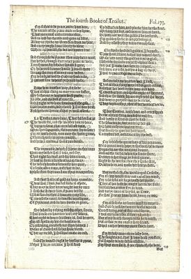 1602 Leaf Works of Chaucer. A leaf from the Works of Chaucer printed at London by Adam Islip 