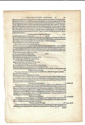 1528 Leaf Erasmus Adages Froben. A leaf from "Adages" by Desiderius Erasmus printed at Basle in 