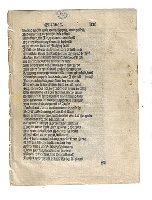 1553 Leaf English Aeneid Virgil. A leaf from a London printing of the Aeneid by Virgil dated 