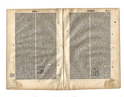 1514 Bifolium from Latin Bible. A bifolium from a Latin bible printed at Lyon in 1514 from Esdre 