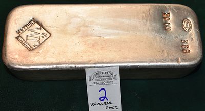 Johnson Matthey 100 Troy Oz .999 Pure Silver Poured Loaf Style Bar- SLC Assay Marked 
Photos 