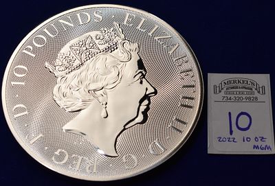 G.B. ELIZABETH II 2022 10 POUNDS SILVER COIN (10 OZ.), QUEEN'S BEASTS SERIES. A Wonderful 10 Oz 