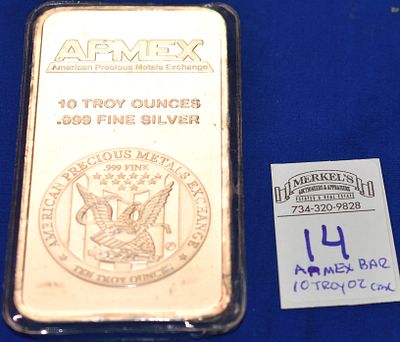 APMEX 10 Troy Ounces .999+ Fine Silver Bar-Assay marked American Precious Metals Exchange. APMEX 