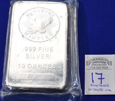 Sunshine Mint 10 Ounces .999 Fine Silver Bar- Assay Marked 
Photos Attached are of the Actual 