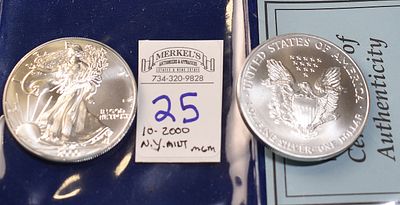2000 Silver Eagle- BU Lot of 10 in New York Mint Holders- Photos Attached are of the Actual 