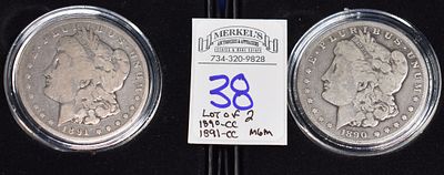 1890CC AND 1891CC Morgan Silver Dollar Lot of 2 Carson City Struck Coins. 
Photos Attached are 
