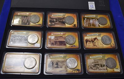 Wild West Tribute Morgan Dollars- Boxed Group of 9 from Littleton Coins- This Very nicely boxed 