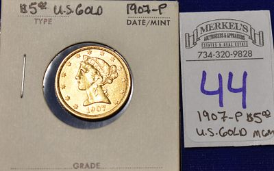 1907 P Coronet Head Gold $5 Half Eagle -Type 2 - With Motto - Liberty Head 
Designer - 